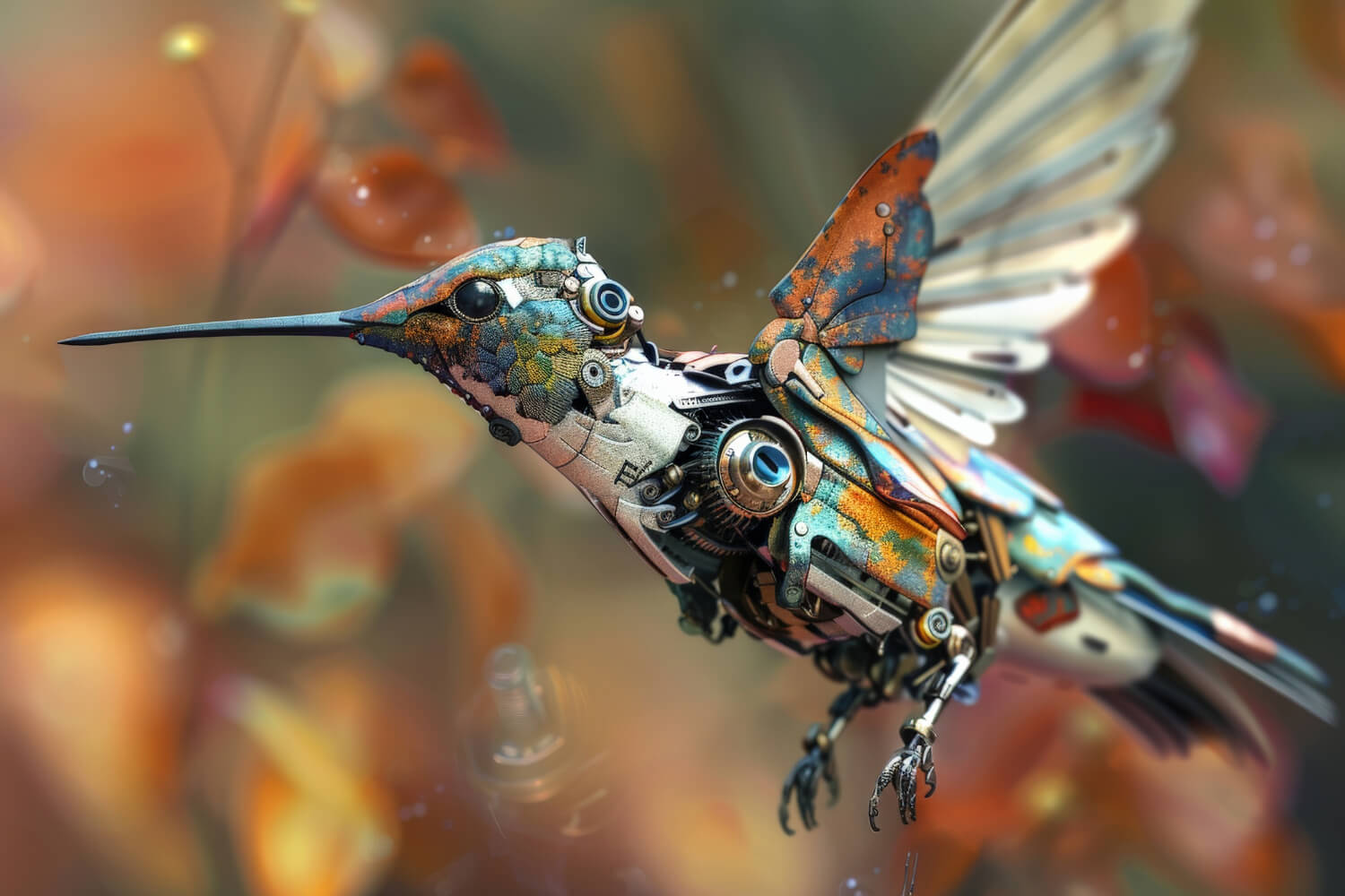 AI-generert mekanisk kolibri - fusjon av natur og teknologi