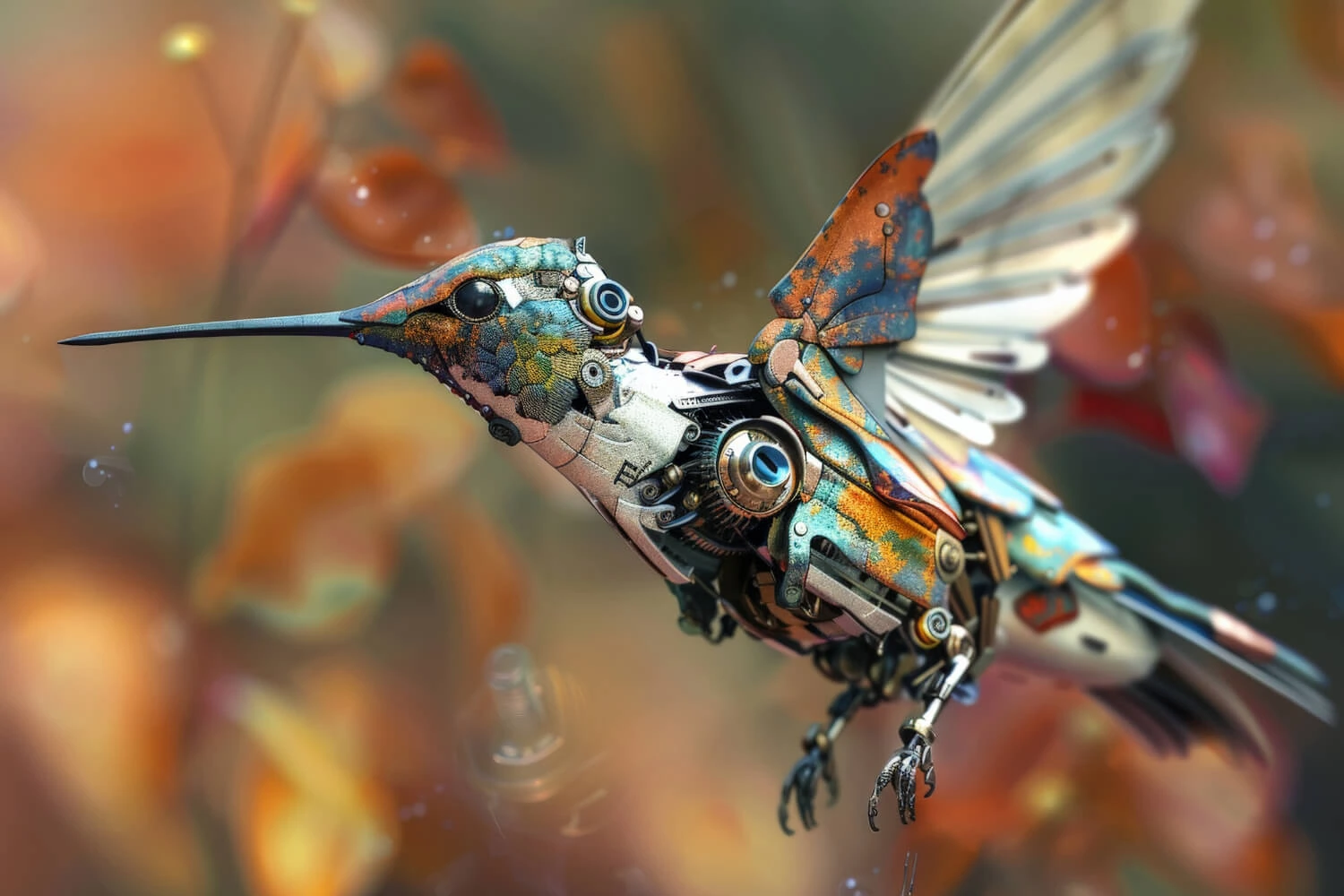 AI-generert mekanisk kolibri som fusjonerer natur og teknologi