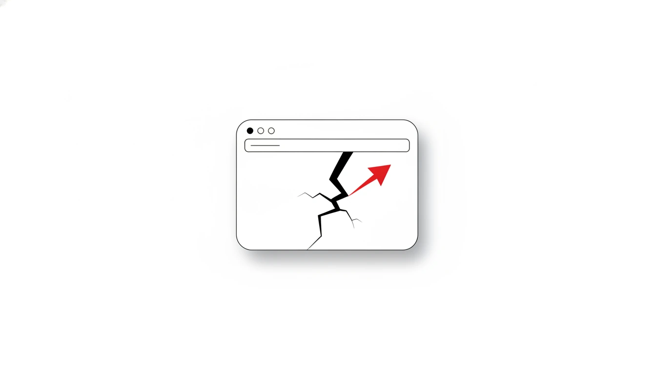 En sprekk i et nettleservindu der en rød pil bryter seg løs, symbol på en besøkende som forlater nettsiden
