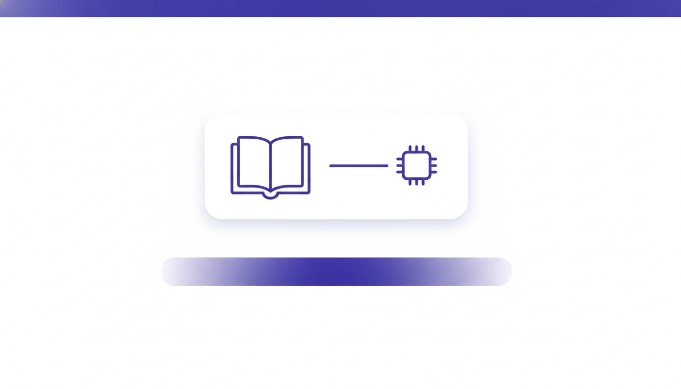 En lovbok koblet til en brikke som symboliserer kunstig intelligens, over en fyllingsstripe som er tettest på midten