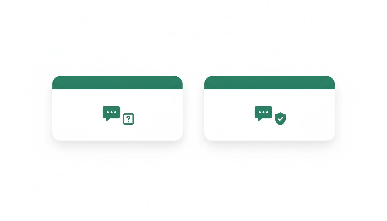 To ikonkort med et spørsmålstegn- og et sjekkmerke-badge viser forskjellen på en generell og en spesialbygd chatbot