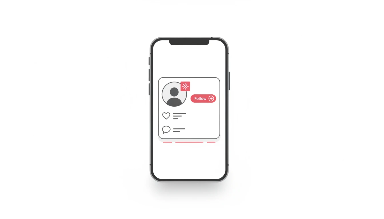 En telefonskjerm viser en sosial profil med et lite AI-merke ved en ansiktsløs profilikon som avslører en KI-influenser